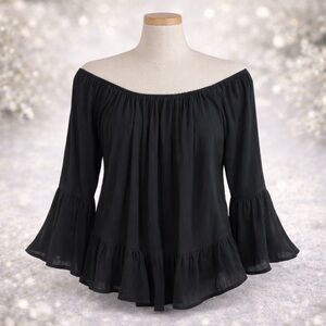 Highline Collection Womens Boho Romantic Off Shoulder Bell Sleeve Top Size Small